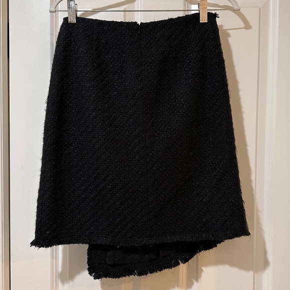 INC Asymmetric Frayed Edge Wrap Skirt, Black Tweed with Pearl Pin Detail, Size 6 - Picture 2 of 5